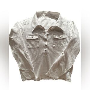 Eddie Bauer White Long Sleeve Henley Shirt Women’s Small Button Front Pullover